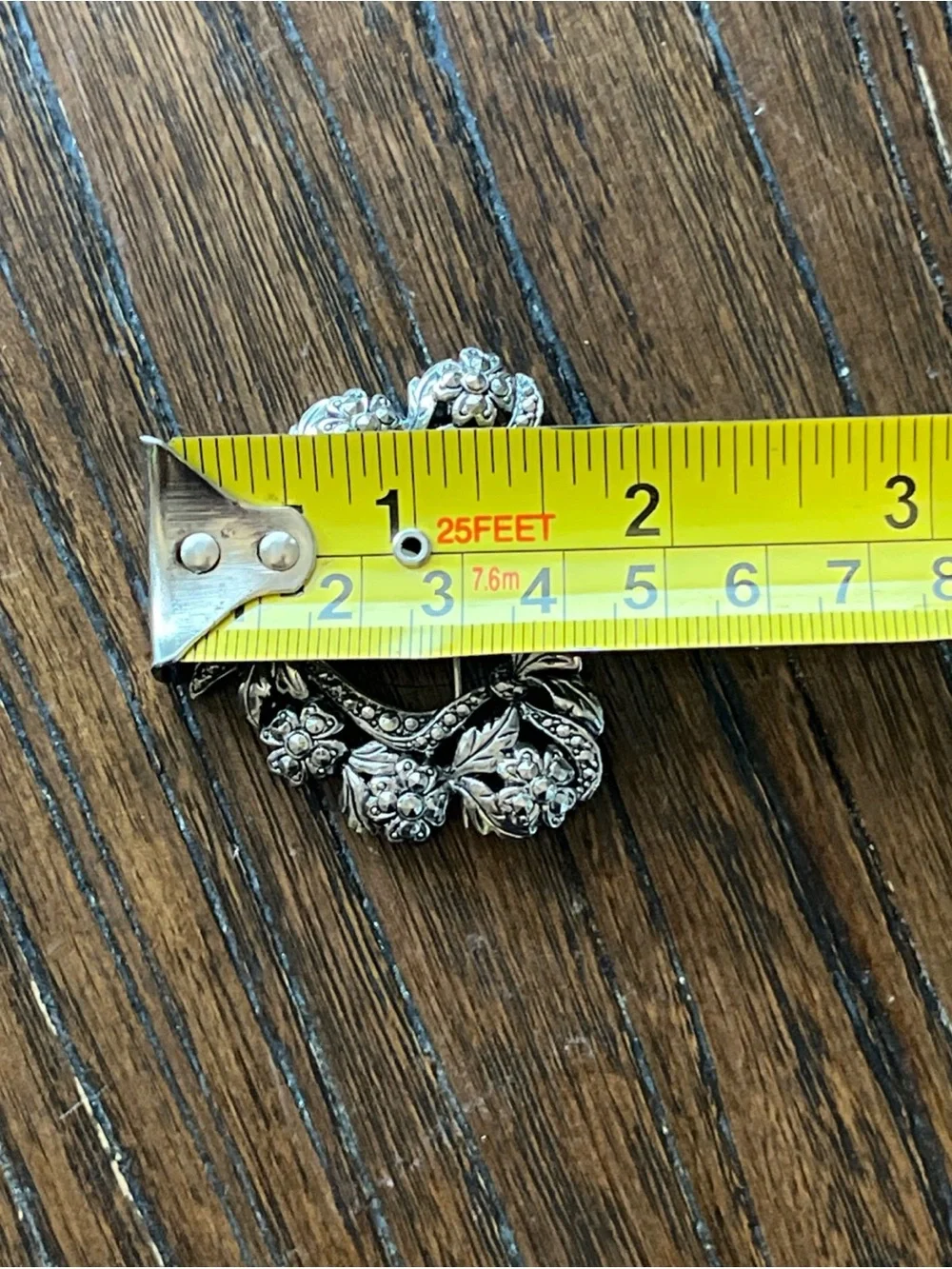 Vintage Floral Heart Brooch with Pearl Drop - Silver Tone